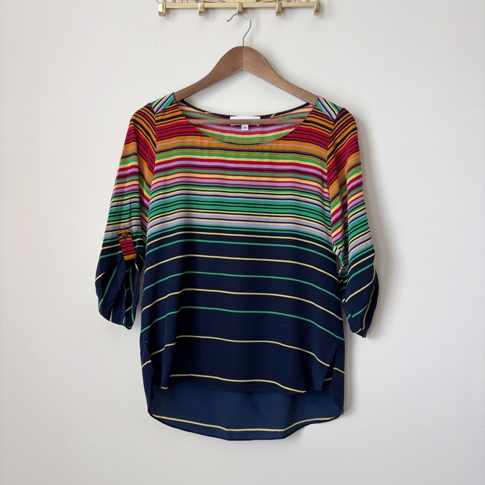 Amanda Uprichard Colorful Rainbow Striped Silk Blouse XS